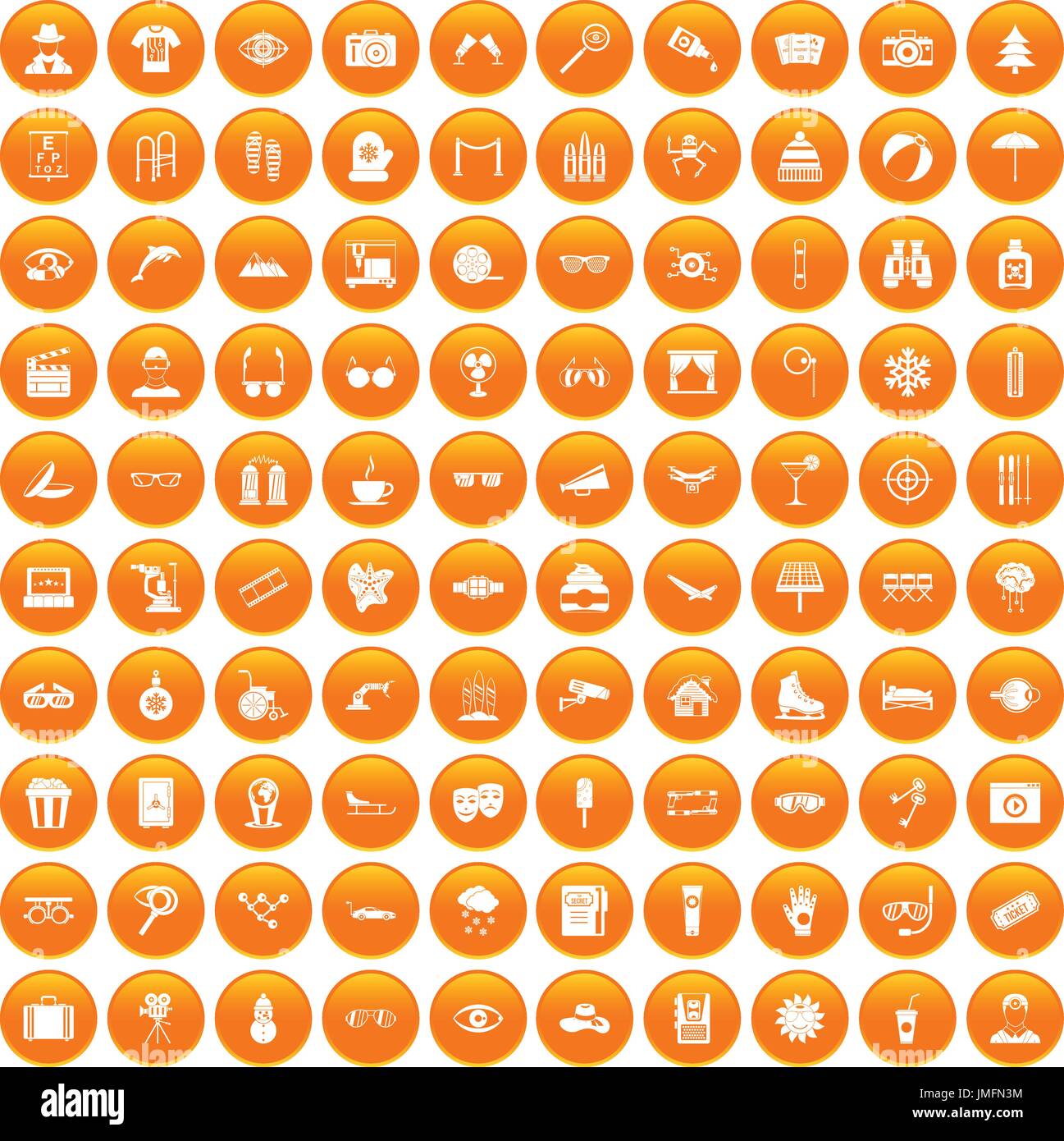 100 glasses icons set orange Stock Vector
