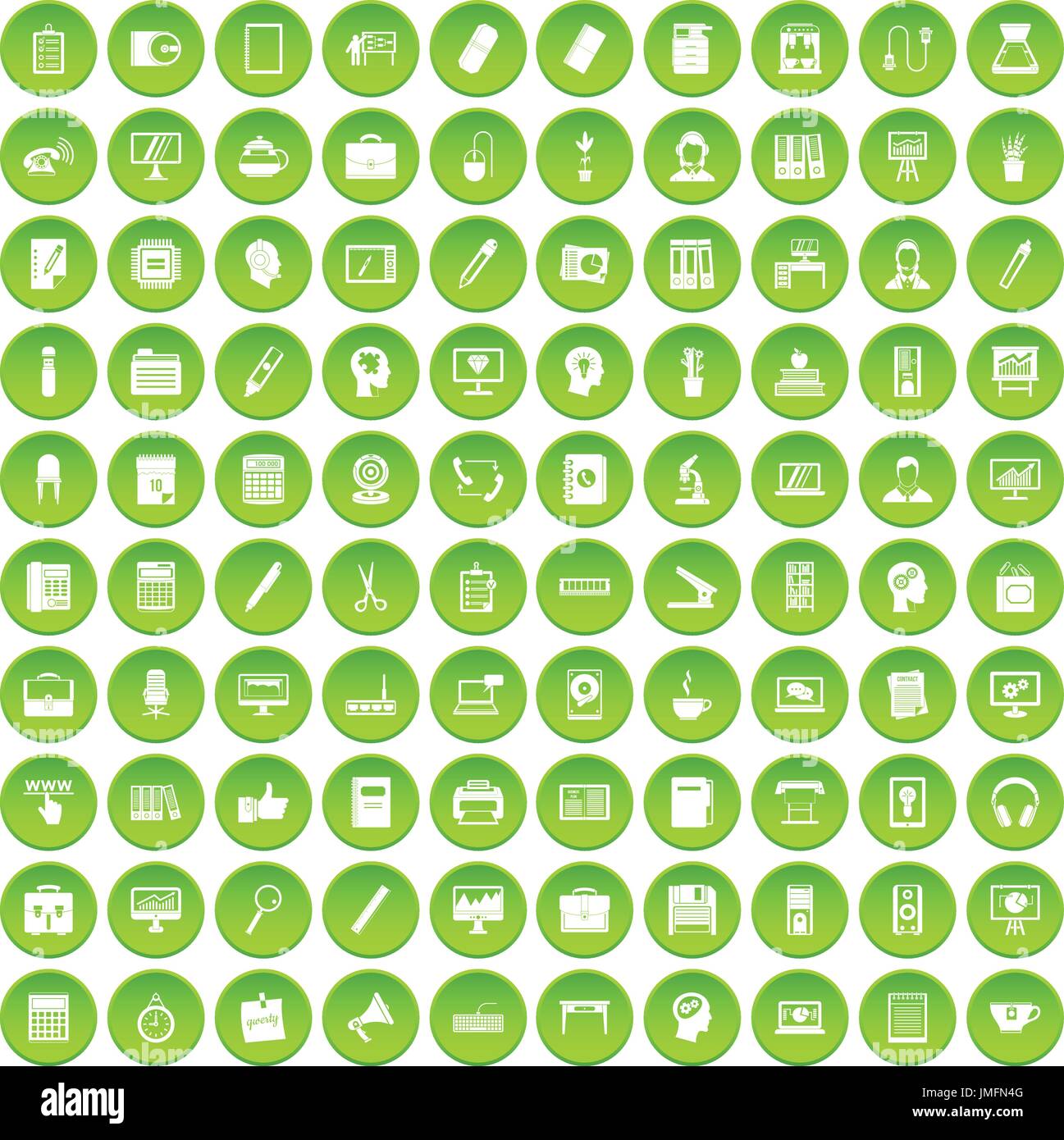 100 work space icons set green Stock Vector