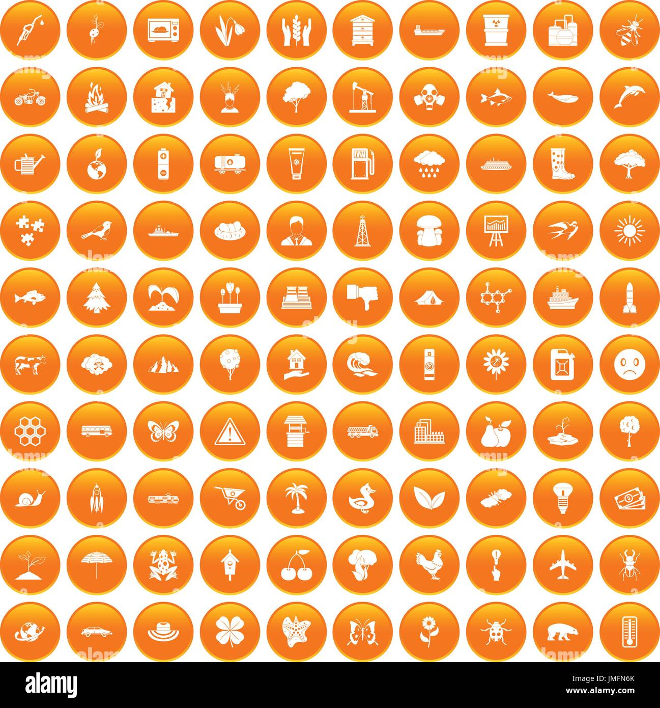 100 global warming icons set orange Stock Vector
