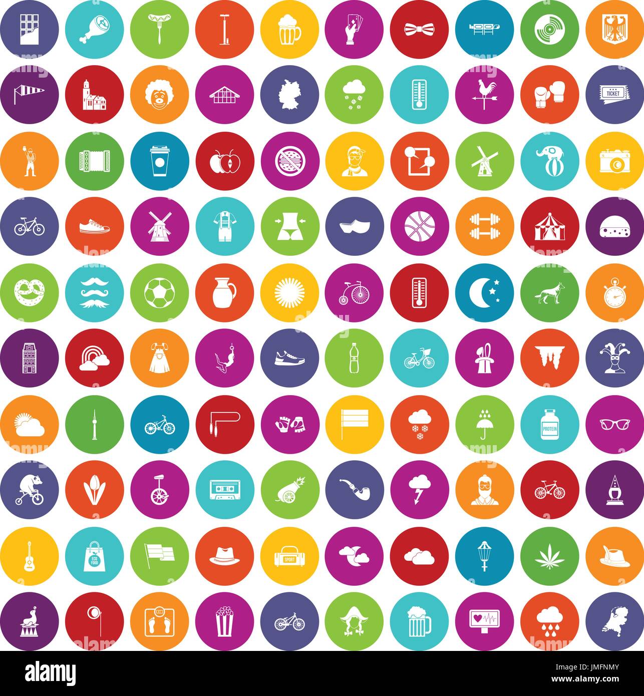 100 bicycle icons set color Stock Vector