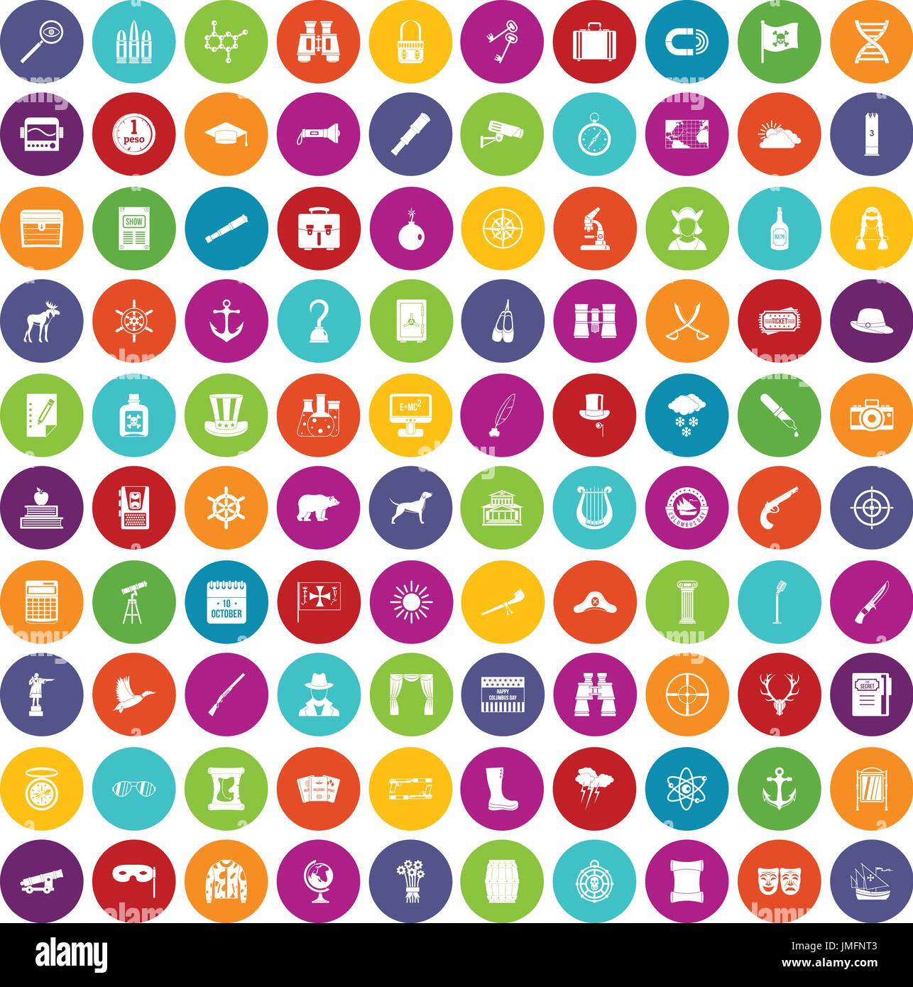 100 binoculars icons set color Stock Vector
