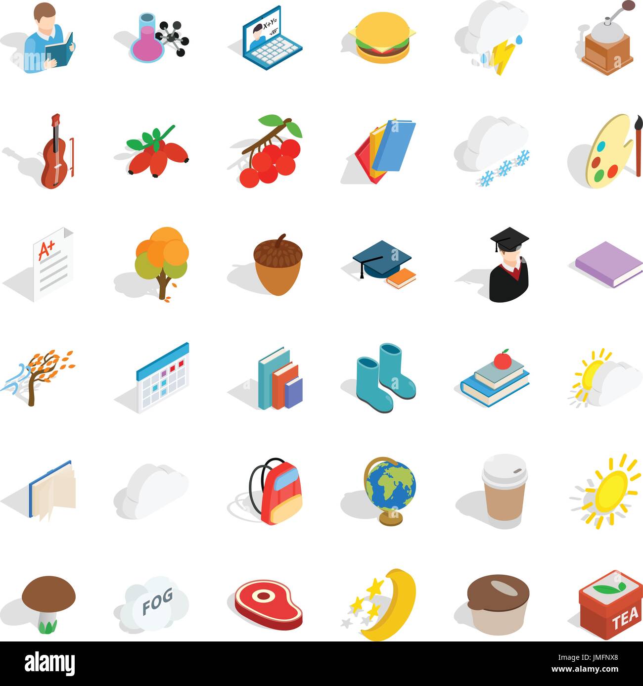 Autumn icons set, isometric style Stock Vector