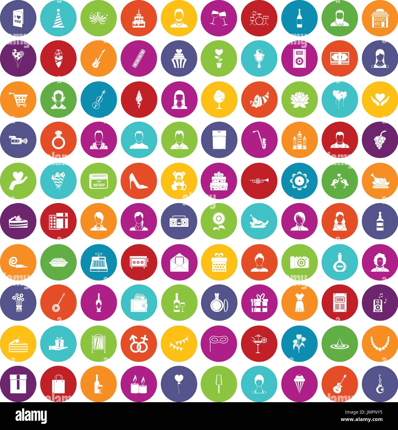 100 birthday icons set color Stock Vector
