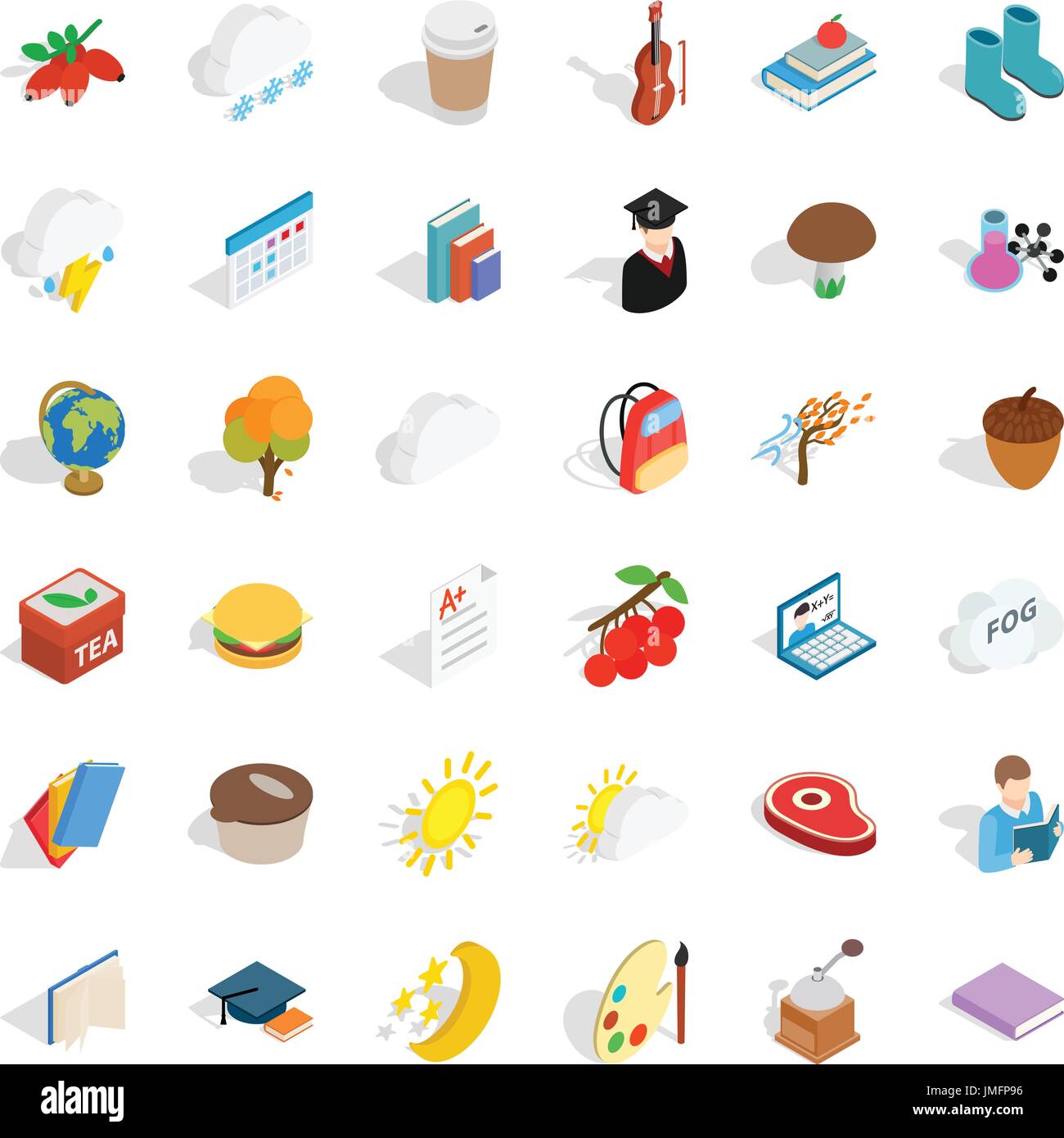 Cold autumn icons set, isometric style Stock Vector