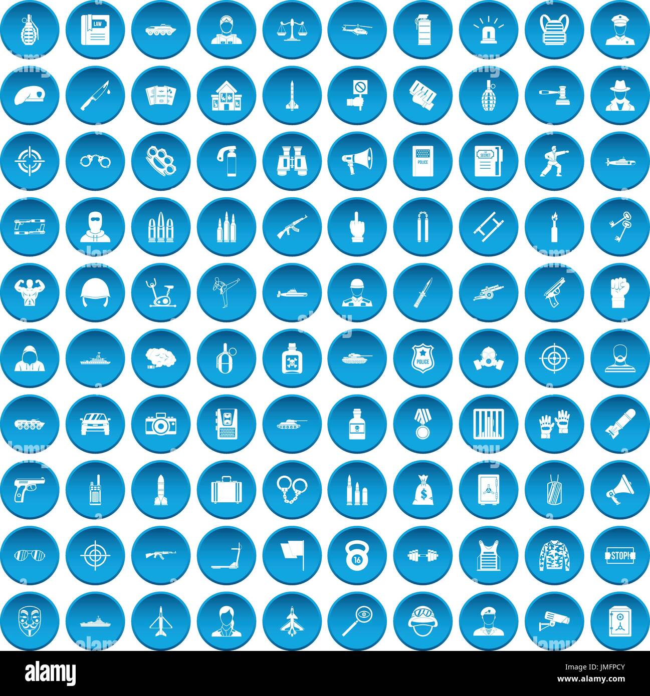 100 officer icons set blue Stock Vector