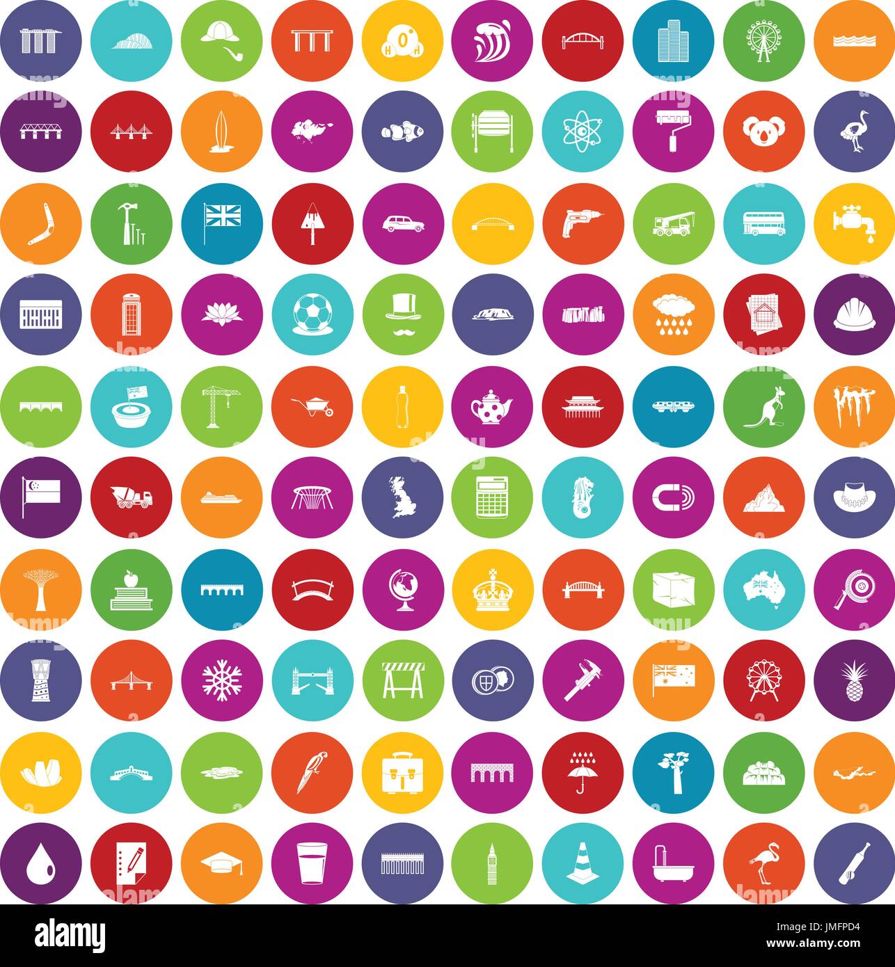 100 bridge icons set color Stock Vector
