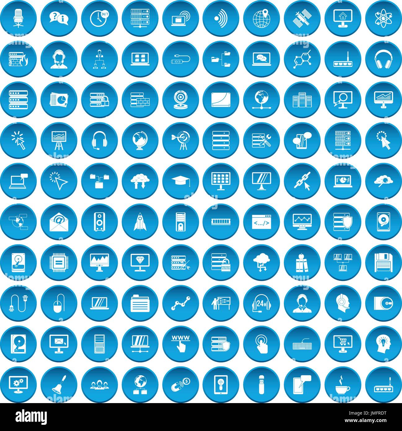 100 on-line seminar icons set blue Stock Vector