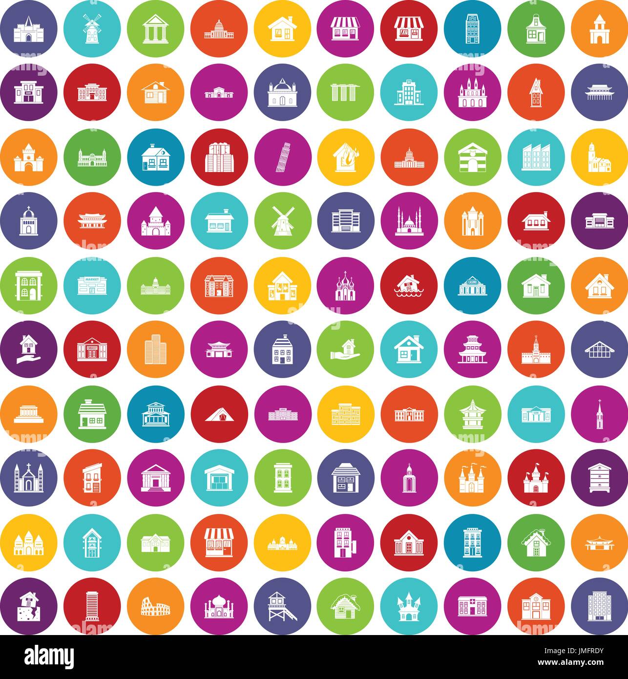 100 building icons set color Stock Vector