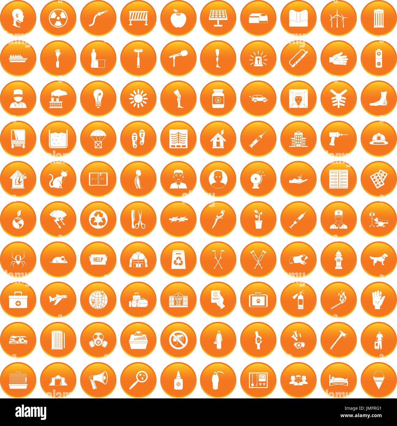 100 help icons set orange Stock Vector