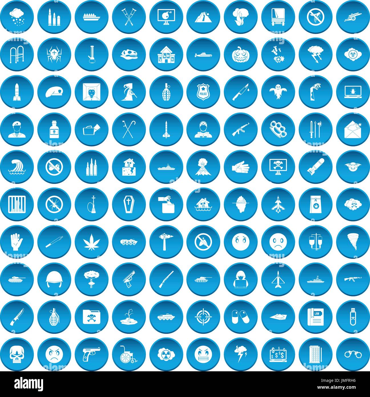 100 oppression icons set blue Stock Vector