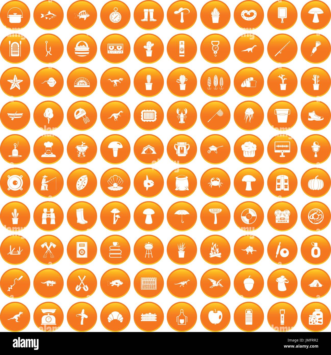 100 hobby icons set orange Stock Vector