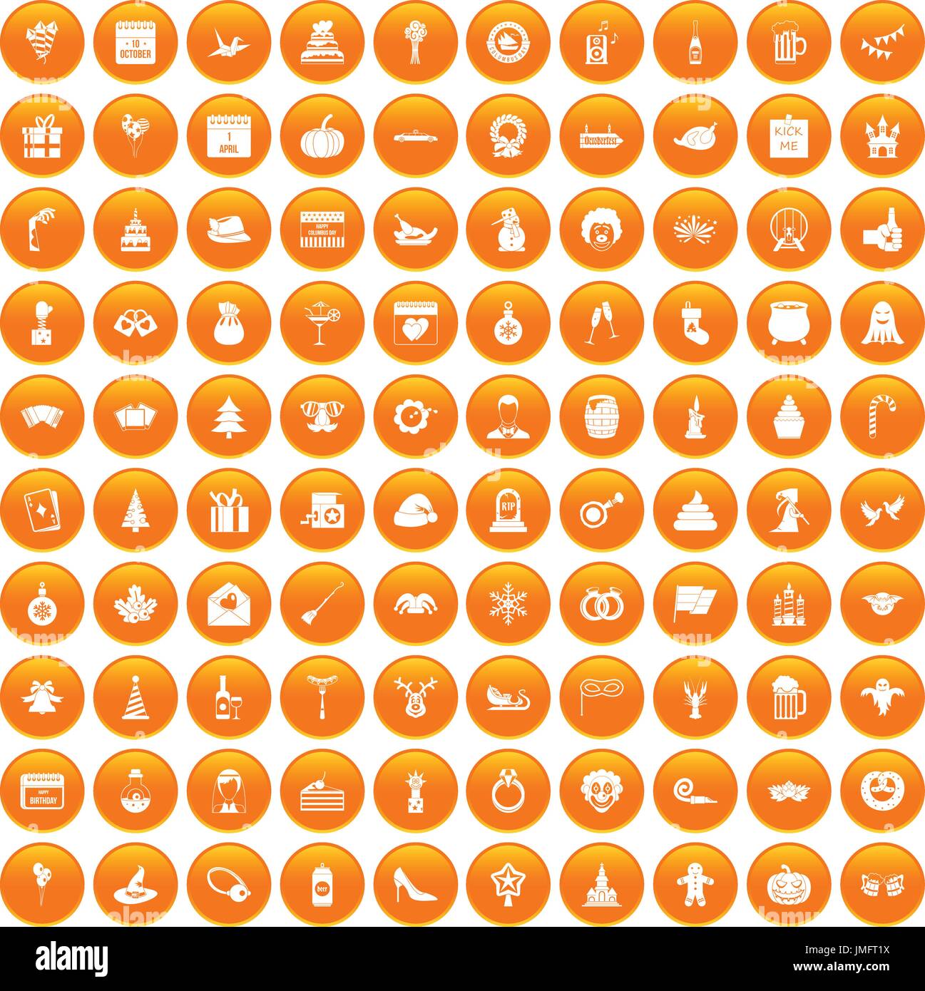 100 holidays icons set orange Stock Vector