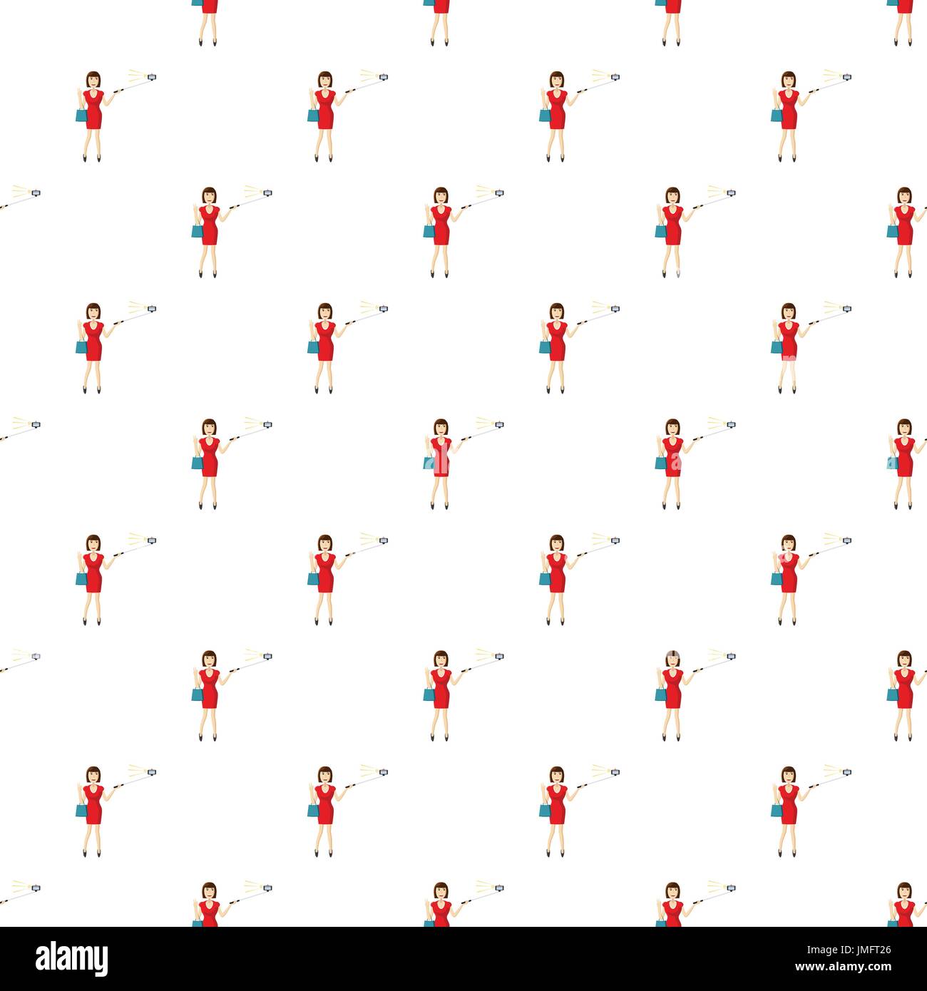 Girl in red dress making selfie pattern Stock Vector
