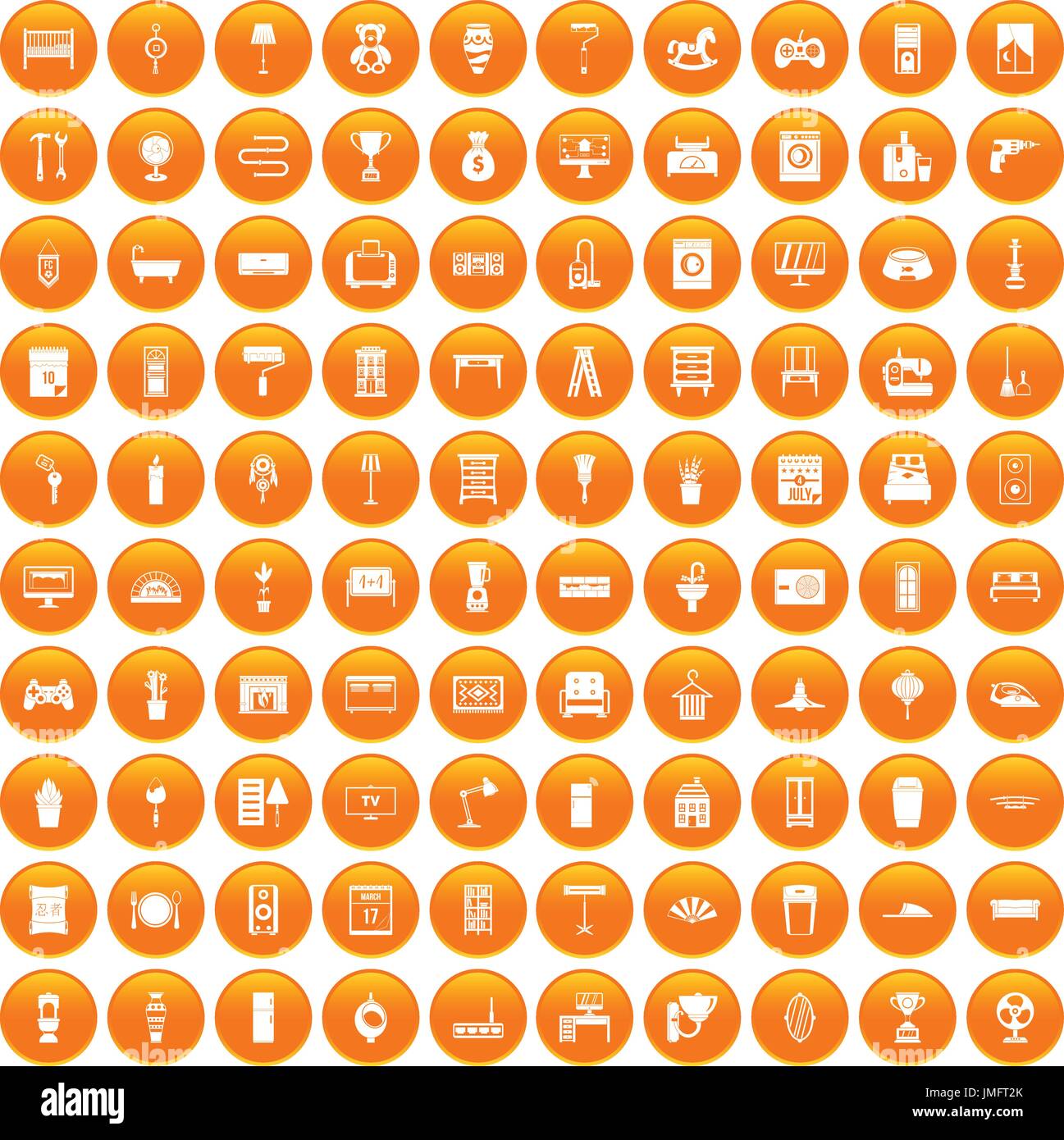 100 home icons set orange Stock Vector