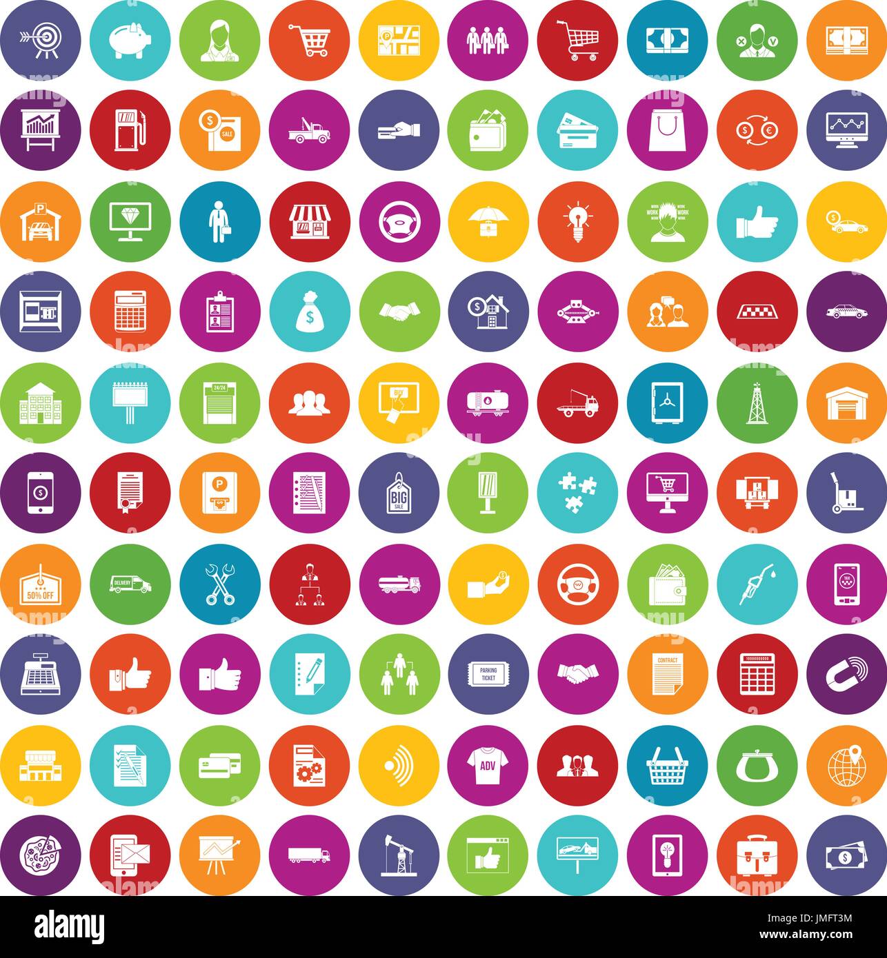 100 business icons set color Stock Vector