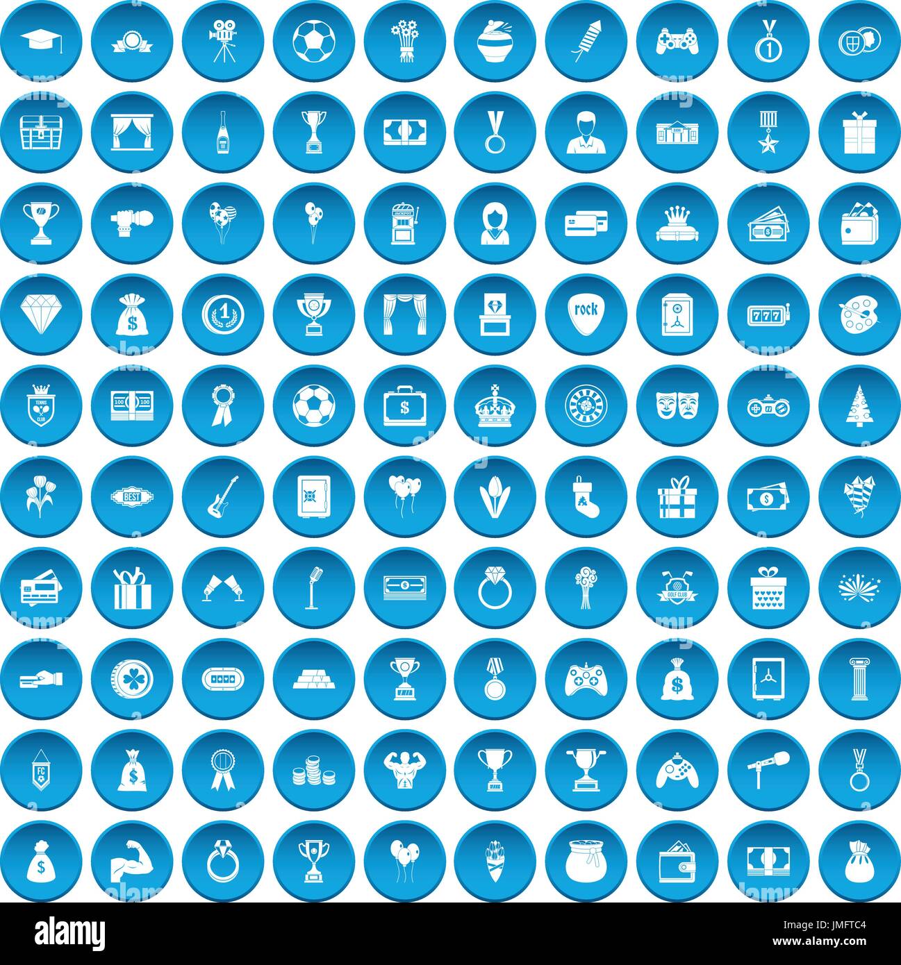 100 premium icons set blue Stock Vector