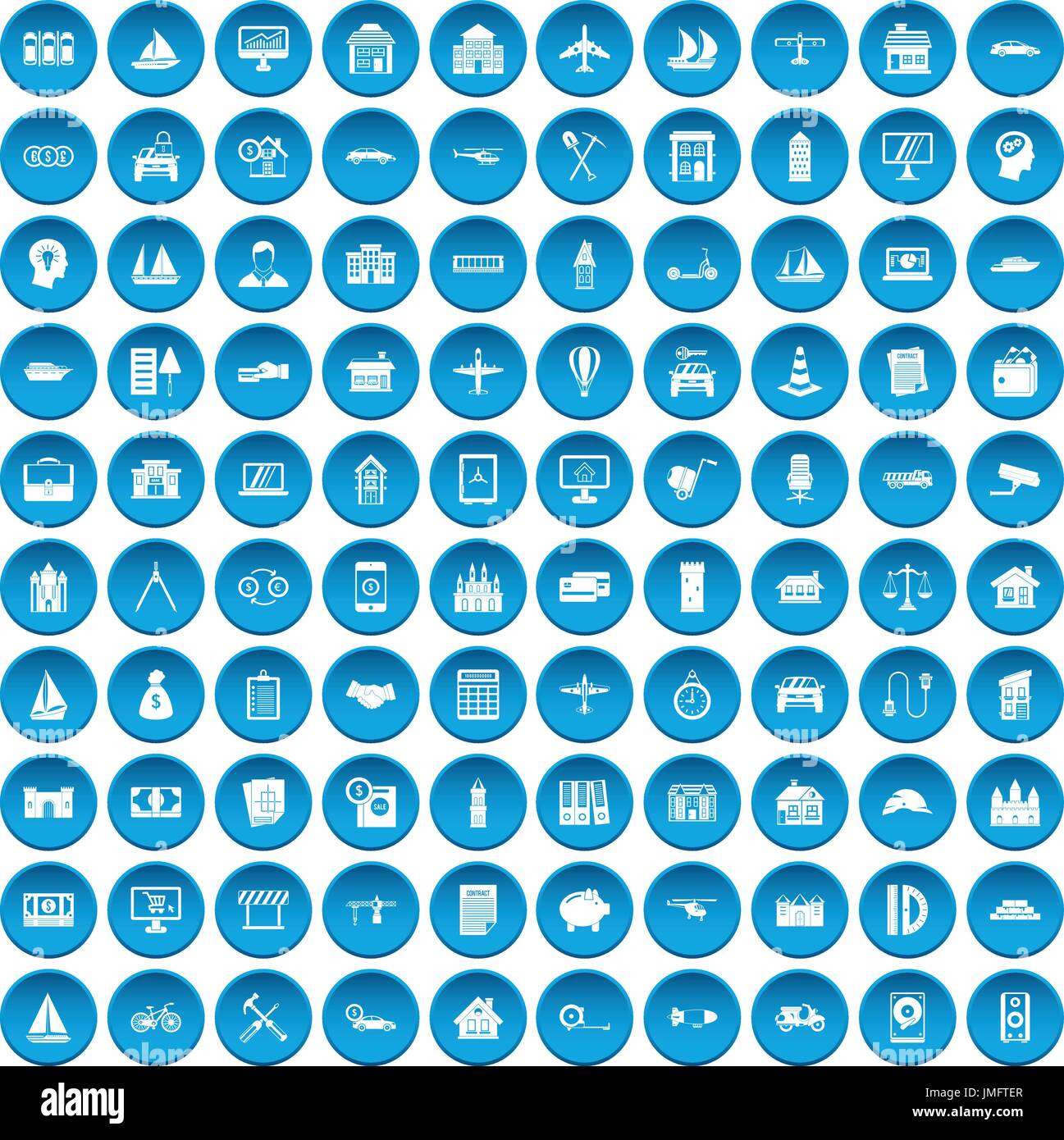 100 private property icons set blue Stock Vector