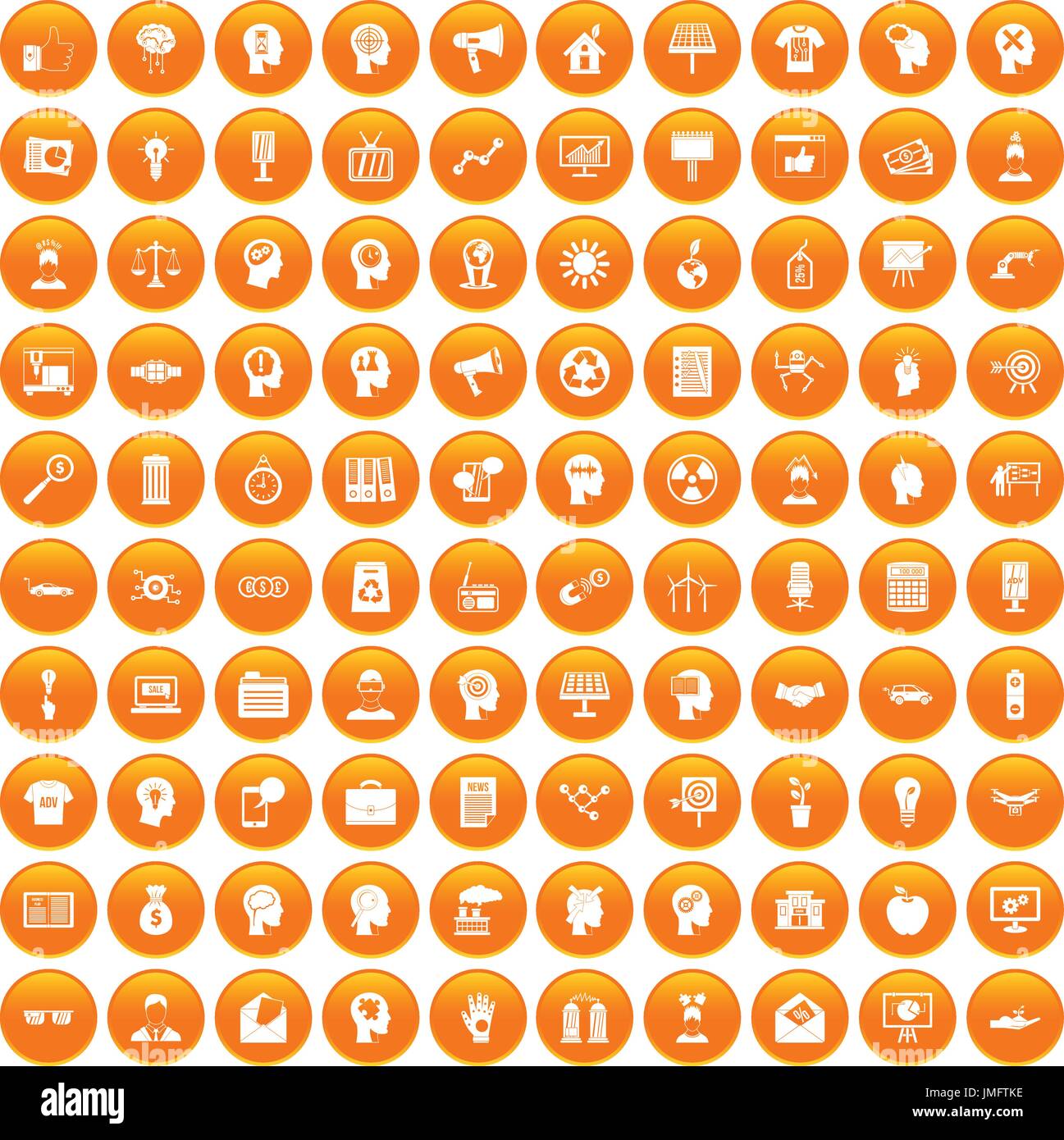 100 idea icons set orange Stock Vector