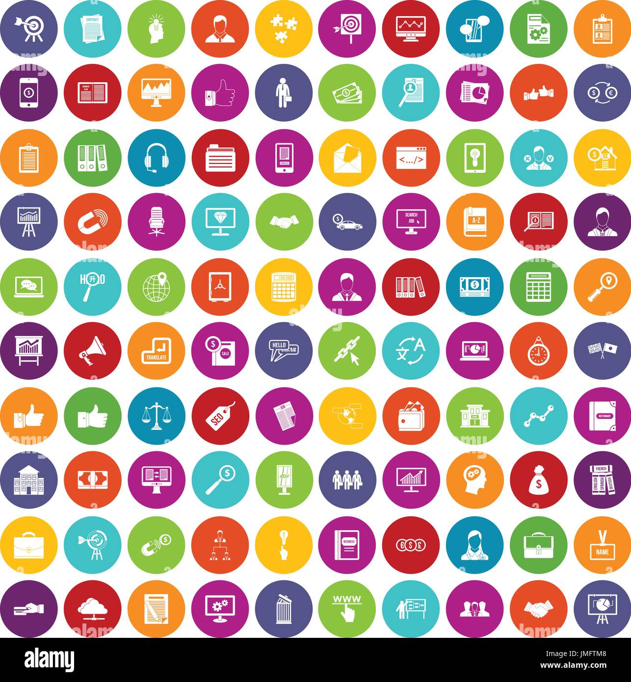 100 business training icons set color Stock Vector