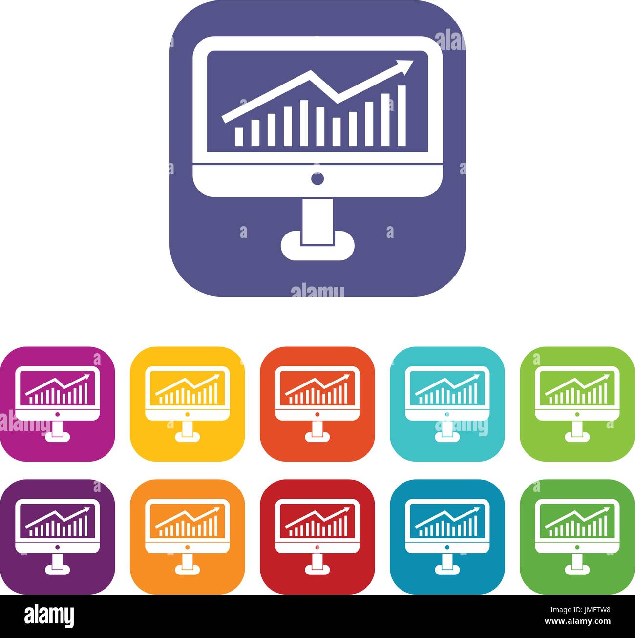 Growth graph on the computer monitor icons set Stock Vector Image & Art ...