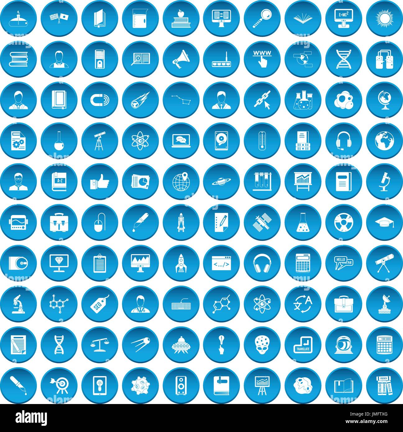 100 researcher science icons set blue Stock Vector