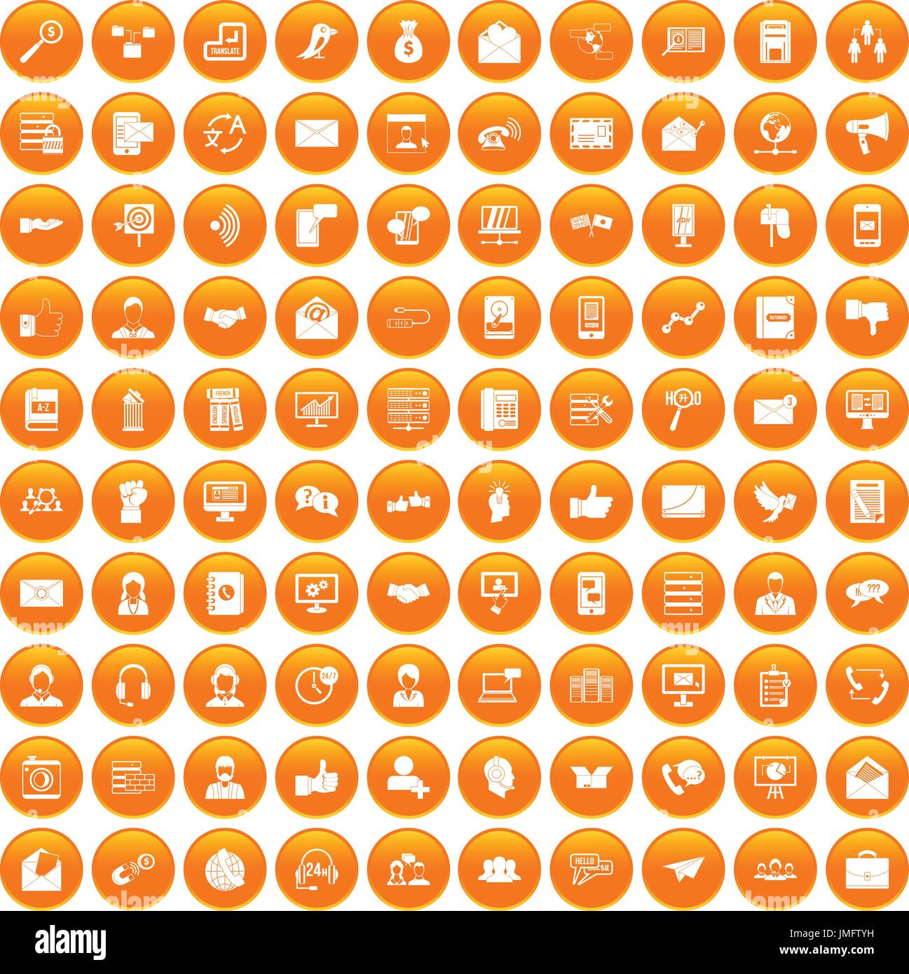 100 interaction icons set orange Stock Vector