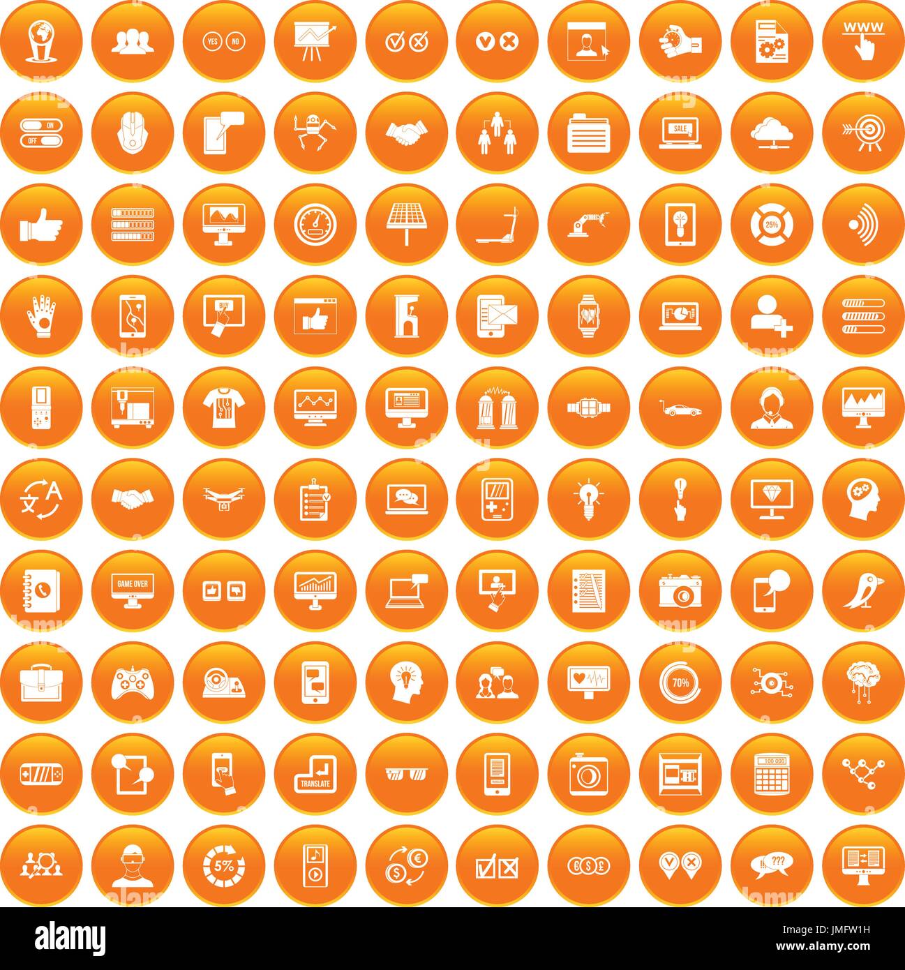 100 interface icons set orange Stock Vector