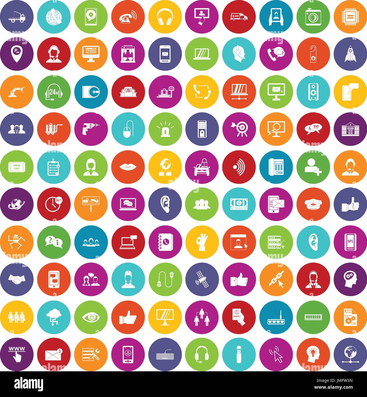 100 call center icons set color Stock Vector
