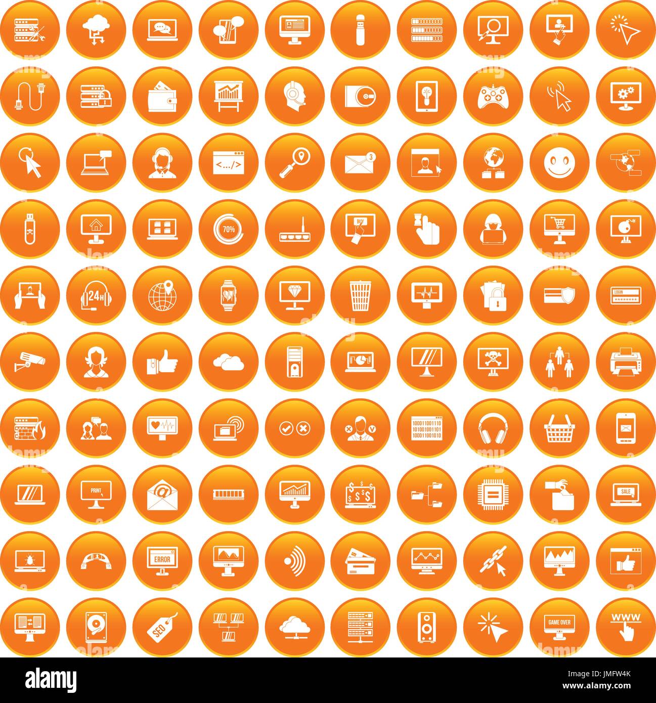 100 internet icons set orange Stock Vector