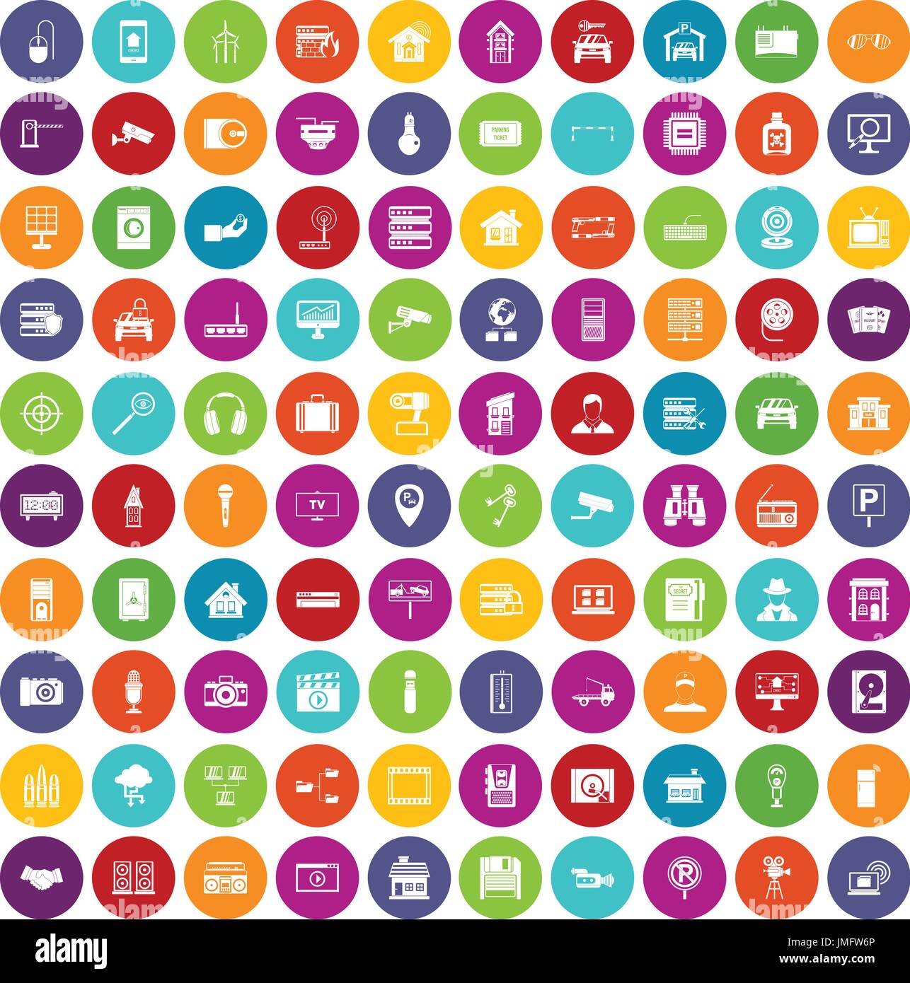 100 camera icons set color Stock Vector