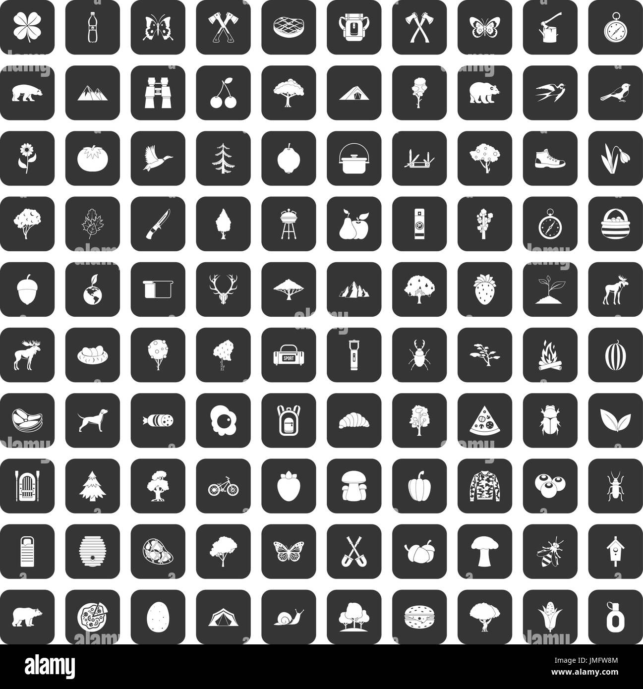 100 camping and nature icons set black Stock Vector Image & Art - Alamy