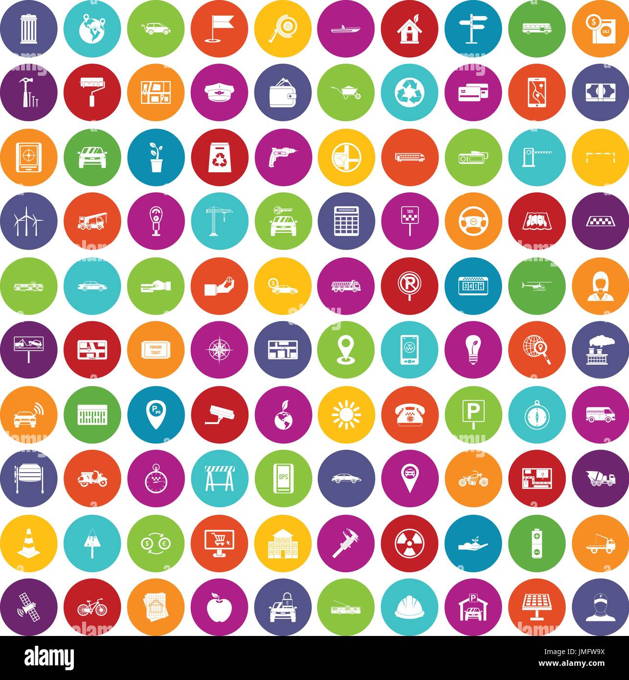 100 car icons set color Stock Vector