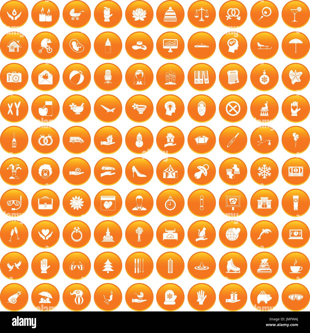 100 joy icons set orange Stock Vector