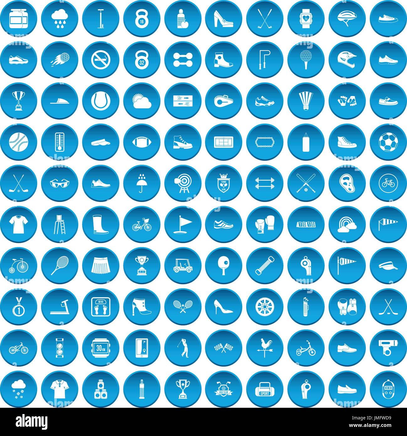 100 sneakers icons set blue Stock Vector