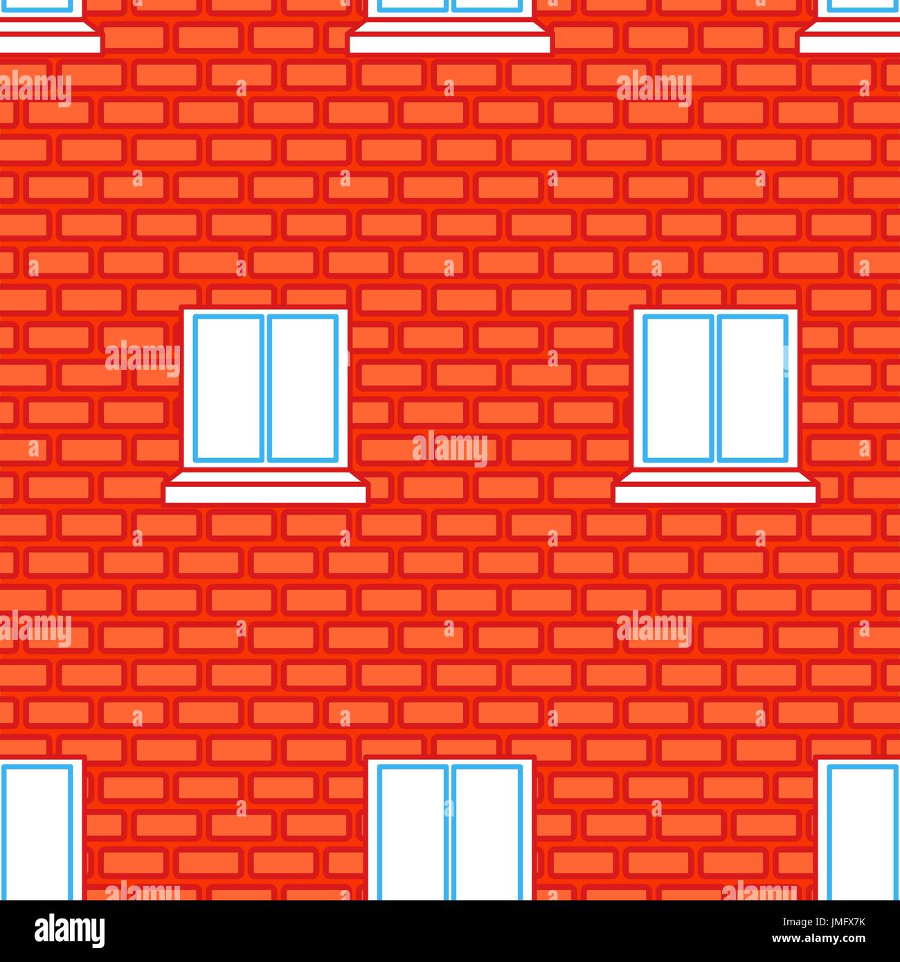 Windows and Brick Wall seamless texture. Red Bricks Background Stock ...
