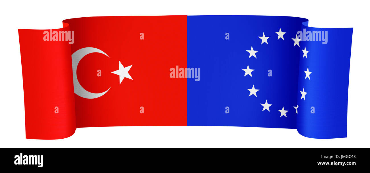 illustration of the Turkey and EU flags on white background Stock Photo