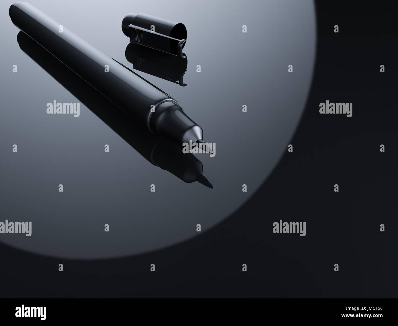 black pen on shiny black background Stock Photo