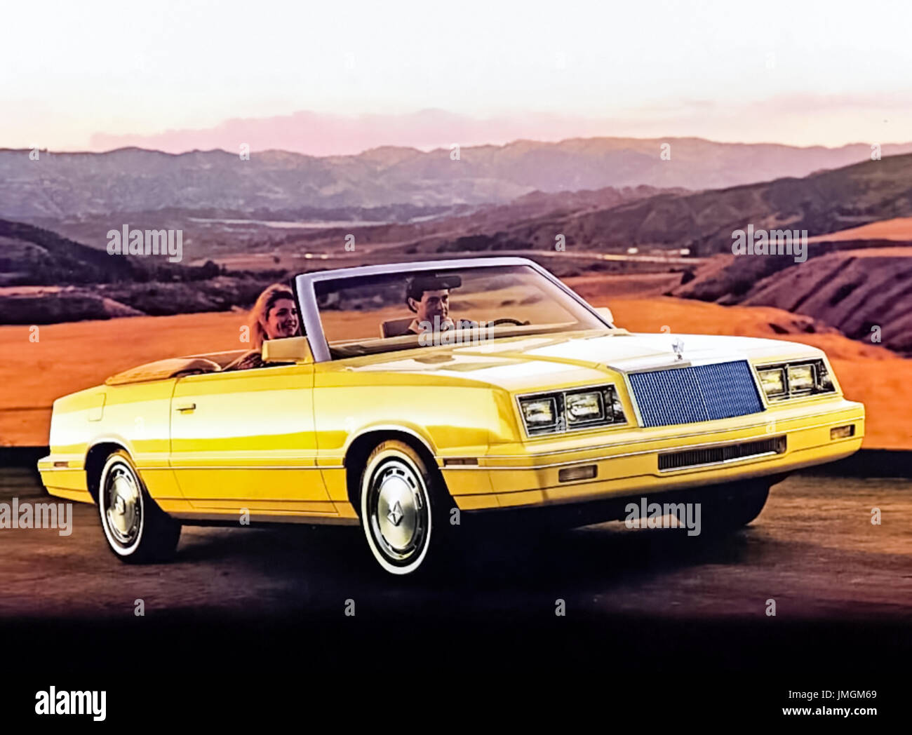 Chrysler 1982 Le Baron convertible shown in Manila Cream featuring 2.2 litre overhead cam engine. Photograph from original 1982 US sales brochure. Stock Photo