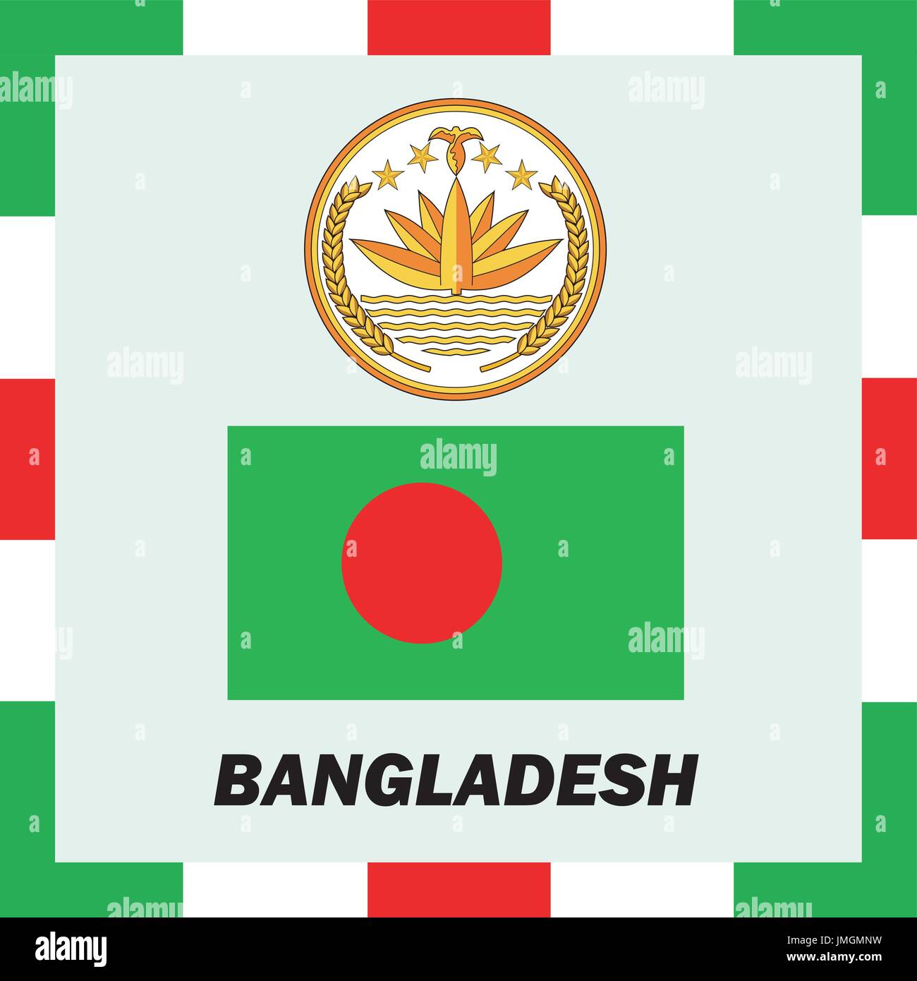Official ensigns, flag and coat of arm of Bangladesh Stock Vector Image