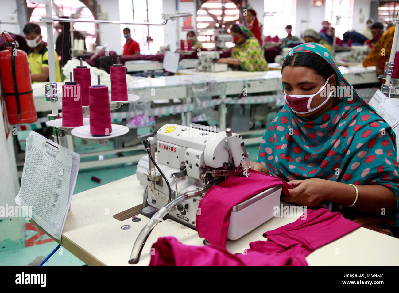 Female workers in a sewing section of a readymade garment factory in