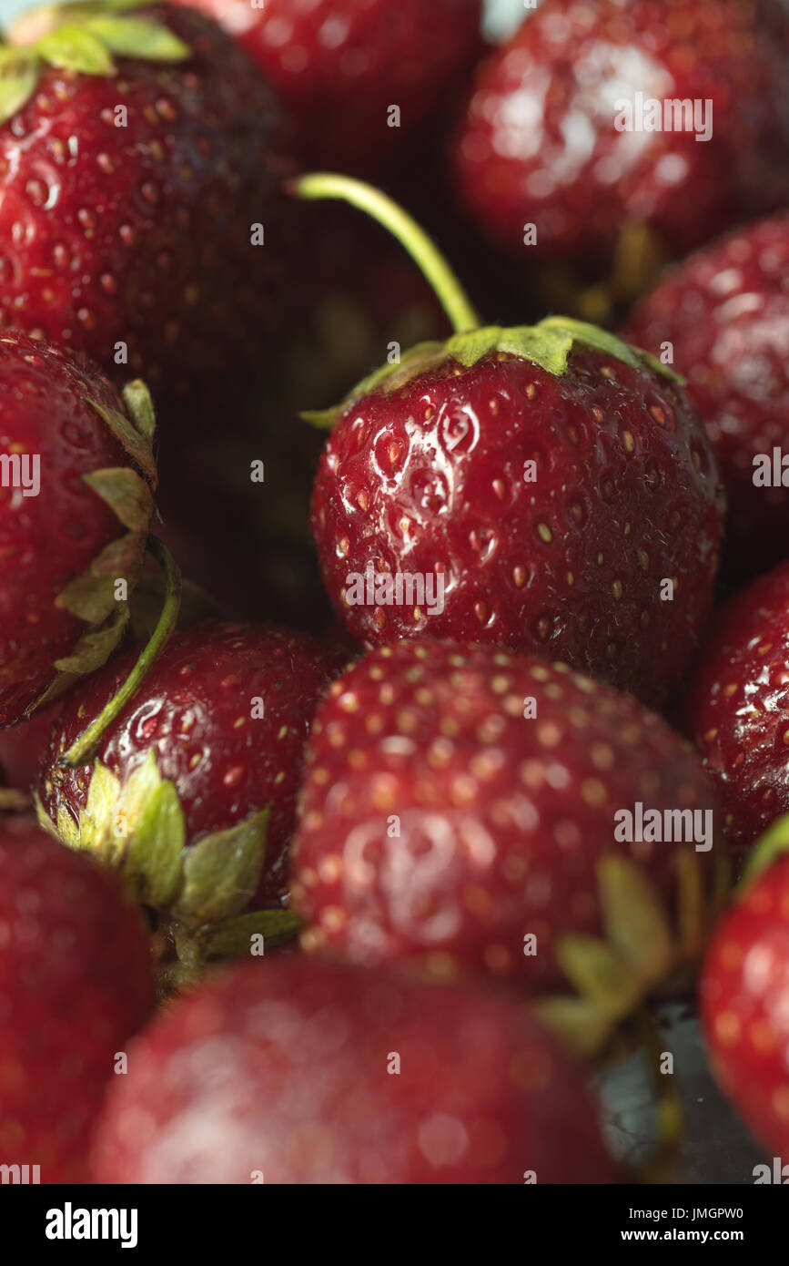 Picture of fresh ripe perfect strawberry. Macro. Stock Photo