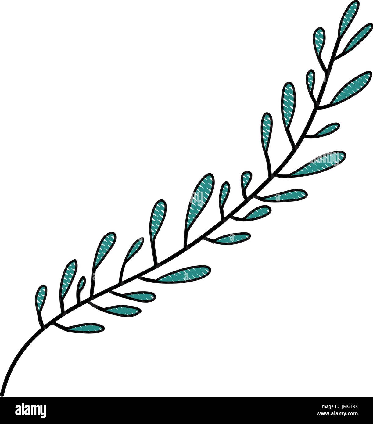 crayon silhouette of hand drawing green color leaf with several