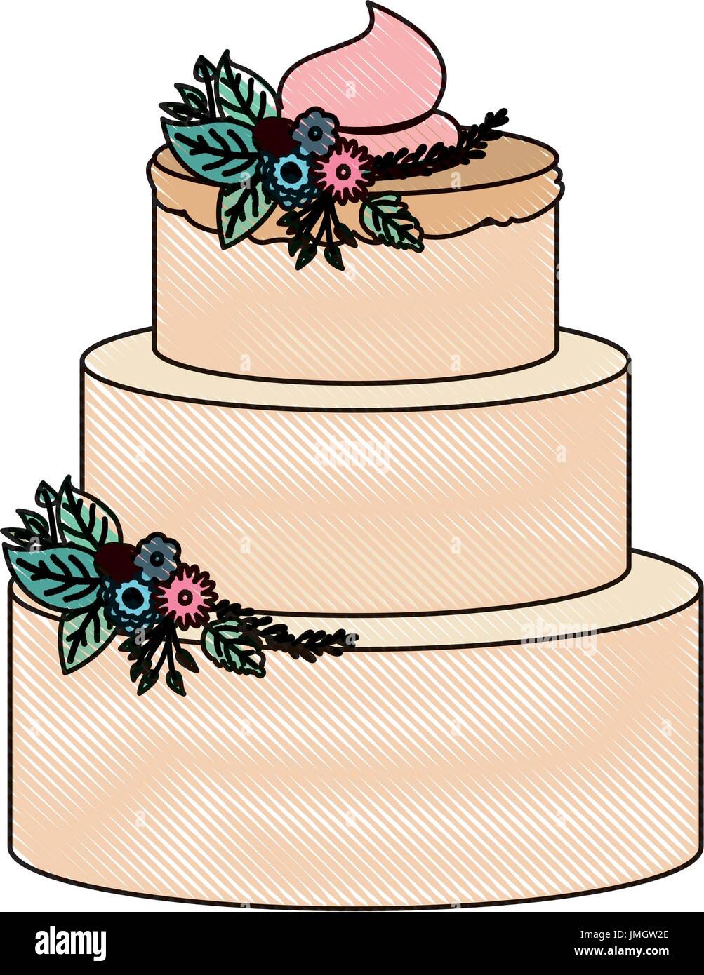 Sweet cake glazed cream food drawing color Vector Image
