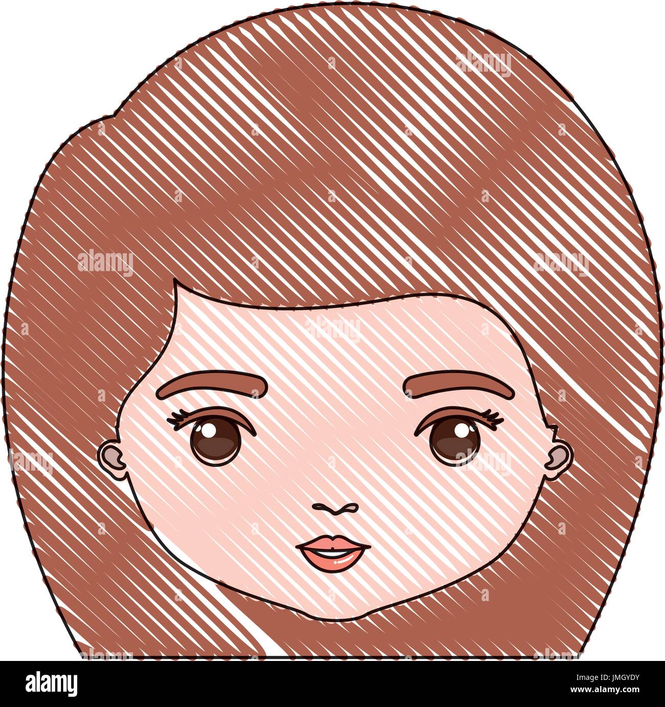 color crayon silhouette caricature closeup front view face woman with straight medium hairstyle Stock Vector
