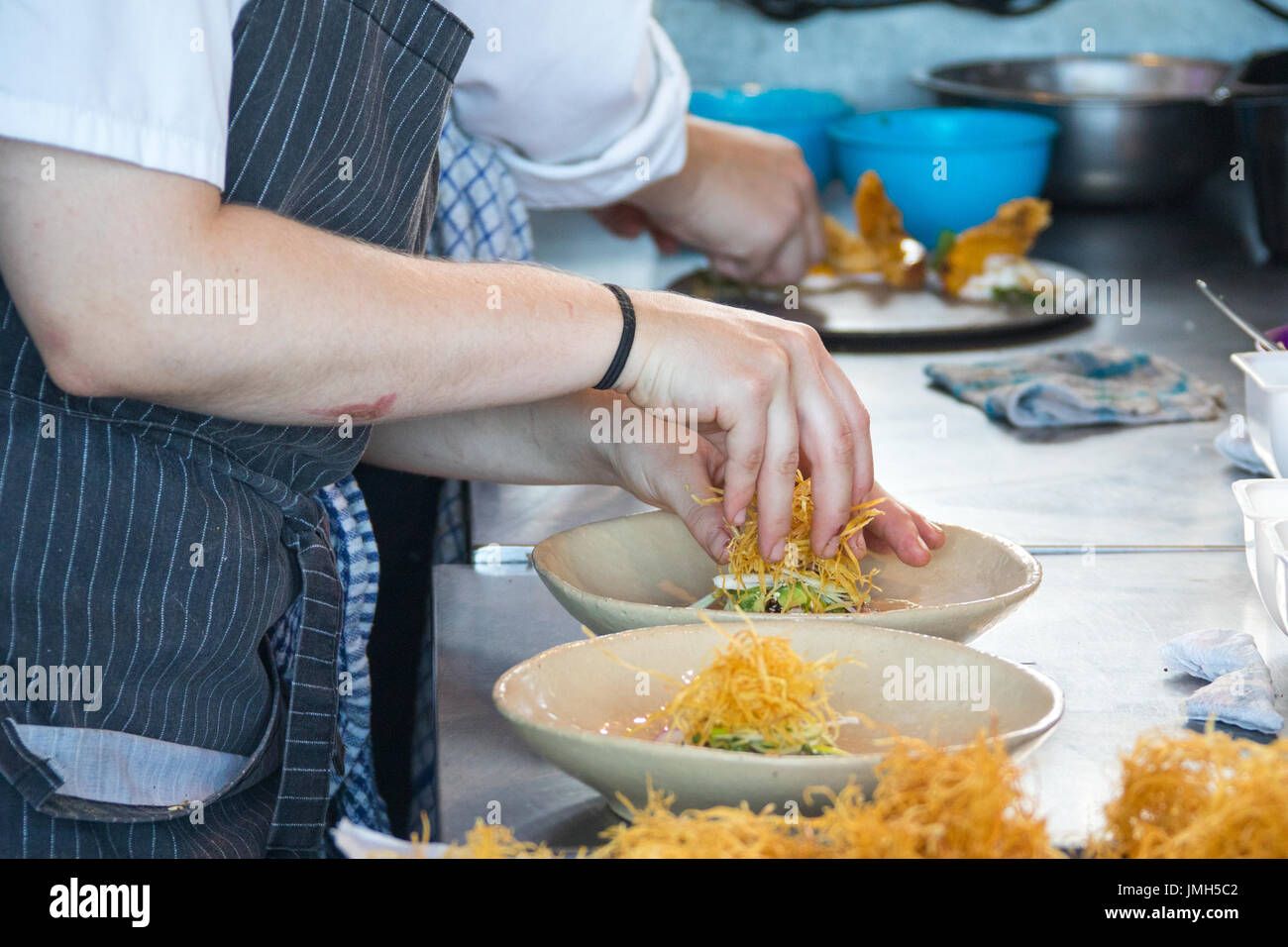 Finishing touches on Beef Tataki,The Pot Luck Club, Cape Town, South Africa Stock Photo