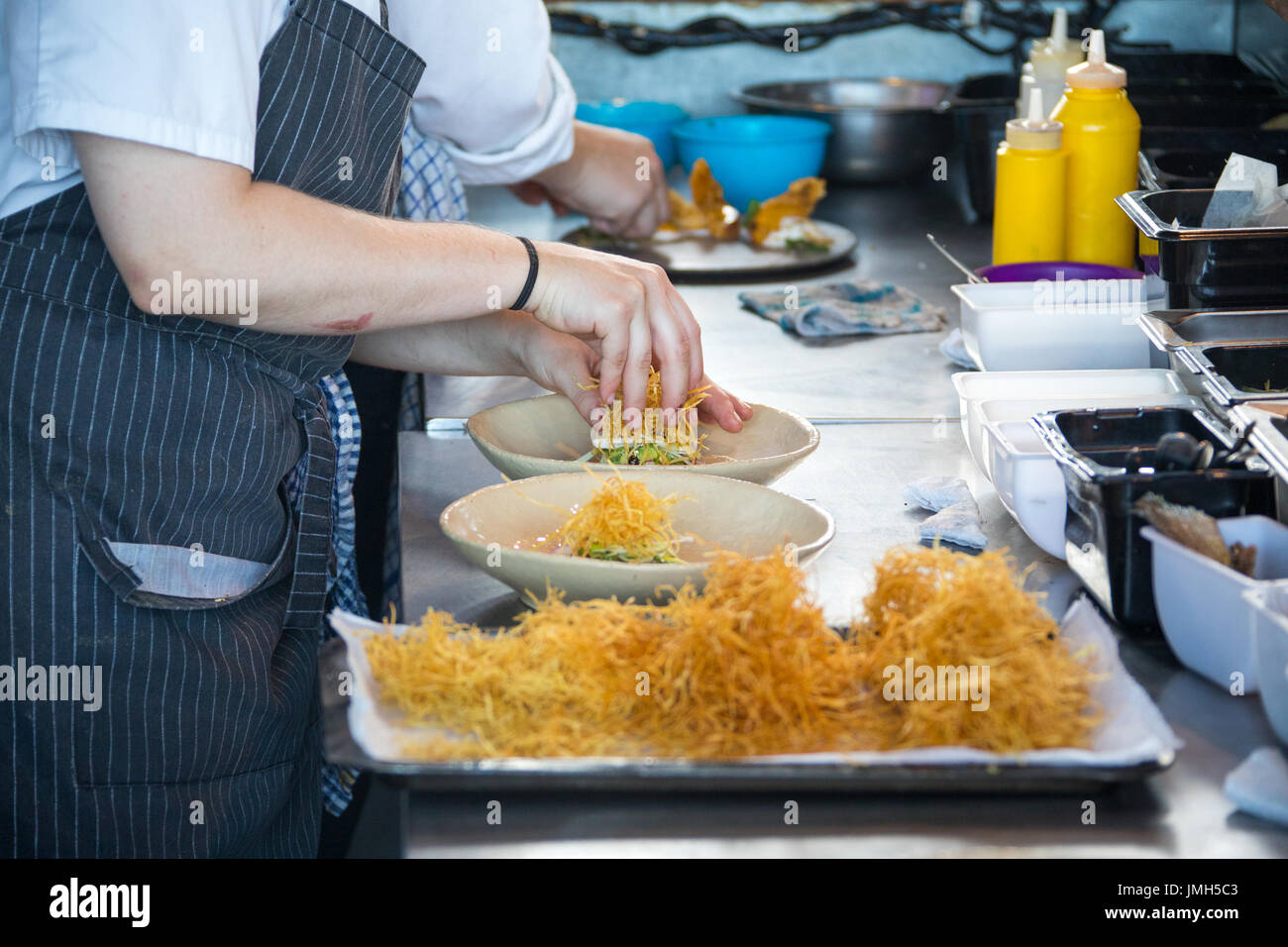 Finishing touches on Beef Tataki,The Pot Luck Club, Cape Town, South Africa Stock Photo