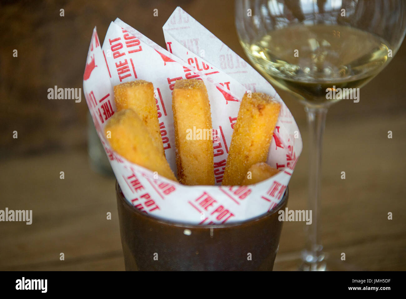 Chickpea fries with aioli and ketchup, The Pot Luck Club, Cape Town, South Africa Stock Photo