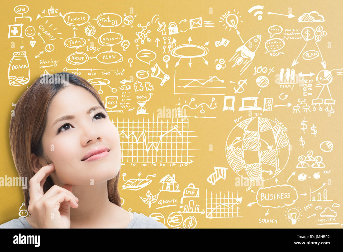 woman thinking about business plan for business success Stock Photo