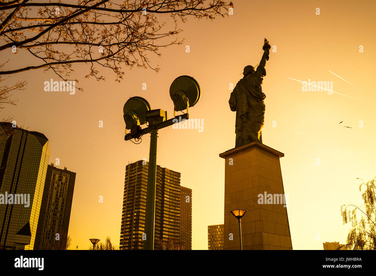 The Statue of Liberty in Paris at sunset. Stock Photo