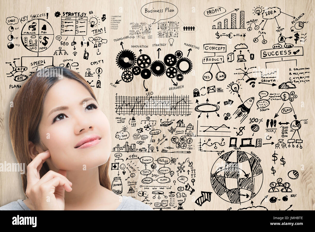 woman thinking about business plan for business success Stock Photo